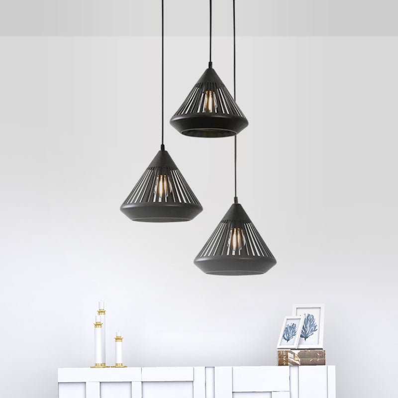 Conical Ceiling Pendant Light 3 Lights Modern Black Suspension Light for Dining Room Clearhalo 'Art Deco Pendants' 'Black' 'Cast Iron' 'Ceiling Lights' 'Ceramic' 'Crystal' 'Industrial Pendants' 'Industrial' 'Metal' 'Middle Century Pendants' 'Pendant Lights' 'Pendants' 'Rustic Pendants' 'Tiffany' Lighting' 1417198