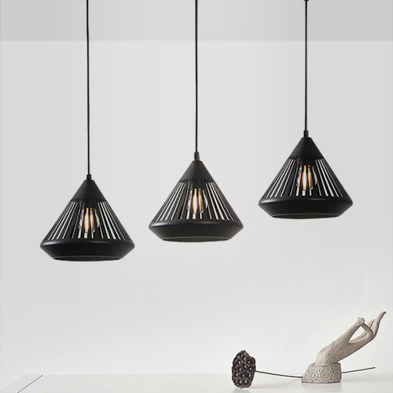 Conical Ceiling Pendant Light 3 Lights Modern Black Suspension Light for Dining Room Clearhalo 'Art Deco Pendants' 'Black' 'Cast Iron' 'Ceiling Lights' 'Ceramic' 'Crystal' 'Industrial Pendants' 'Industrial' 'Metal' 'Middle Century Pendants' 'Pendant Lights' 'Pendants' 'Rustic Pendants' 'Tiffany' Lighting' 1417199