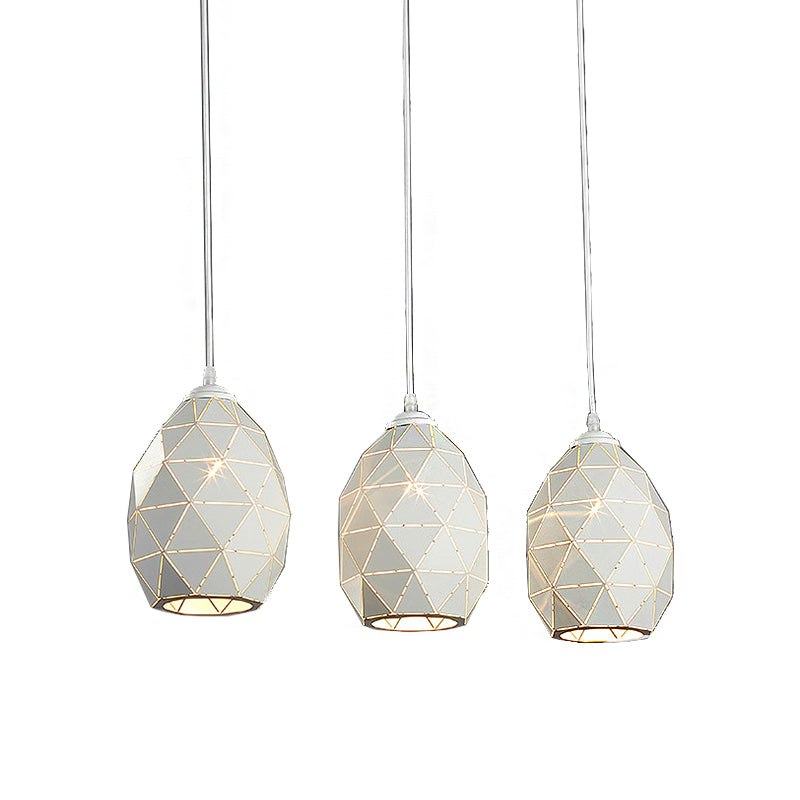 3 Lights Metal Pendant Lighting Modern Style White Geometric Indoor Hanging Ceiling Light, Linear/Round Canopy Clearhalo 'Ceiling Lights' 'Modern Pendants' 'Modern' 'Pendant Lights' 'Pendants' Lighting' 141721