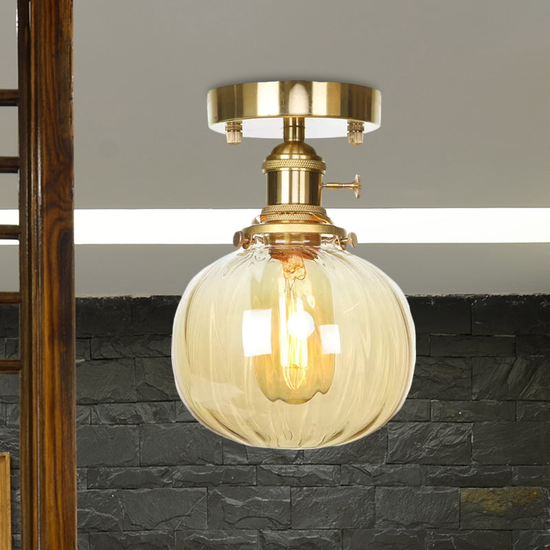 1 Light Ceiling Light Fixture with Orb Shade Water Glass Industrial Living Room Semi Flush in Clear/Amber Clearhalo 'Ceiling Lights' 'Close To Ceiling Lights' 'Close to ceiling' 'Glass shade' 'Glass' 'Semi-flushmount' Lighting' 1417212