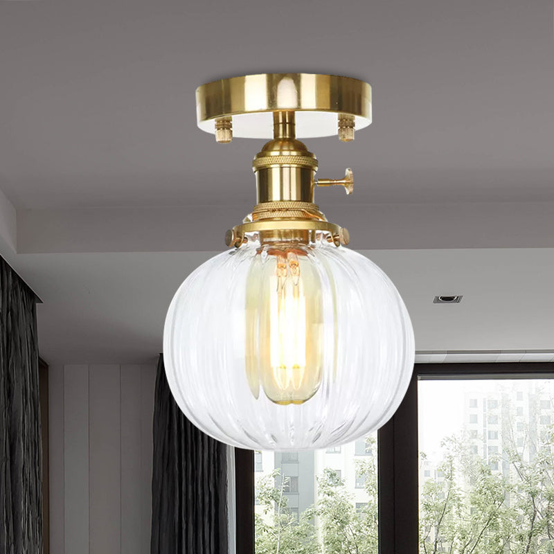 1 Light Ceiling Light Fixture with Orb Shade Water Glass Industrial Living Room Semi Flush in Clear/Amber Clearhalo 'Ceiling Lights' 'Close To Ceiling Lights' 'Close to ceiling' 'Glass shade' 'Glass' 'Semi-flushmount' Lighting' 1417213