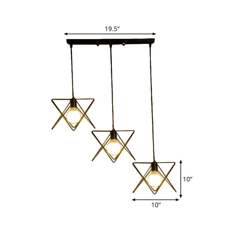 3 Heads Geometric Pendant Light with Wire Frame Industrial Style Black Iron Suspended Light, Round/Linear Canopy Clearhalo 'Art Deco Pendants' 'Black' 'Cast Iron' 'Ceiling Lights' 'Ceramic' 'Crystal' 'Industrial Pendants' 'Industrial' 'Metal' 'Middle Century Pendants' 'Pendant Lights' 'Pendants' 'Rustic Pendants' 'Tiffany' Lighting' 1417258