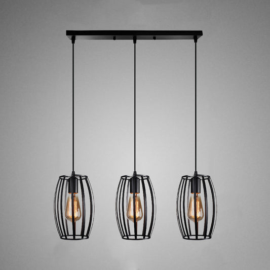 Black/White Oval Pendant Lighting Loft Stylish Metal 3 Lights Indoor Hanging Ceiling Light with Cage Shade and Linear Canopy Clearhalo 'Ceiling Lights' 'Modern Pendants' 'Modern' 'Pendant Lights' Lighting' 1417268