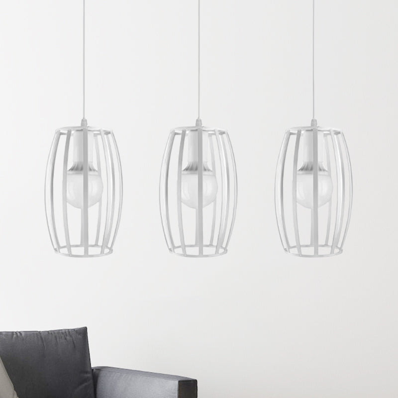 Black/White Oval Pendant Lighting Loft Stylish Metal 3 Lights Indoor Hanging Ceiling Light with Cage Shade and Linear Canopy Clearhalo 'Ceiling Lights' 'Modern Pendants' 'Modern' 'Pendant Lights' Lighting' 1417272