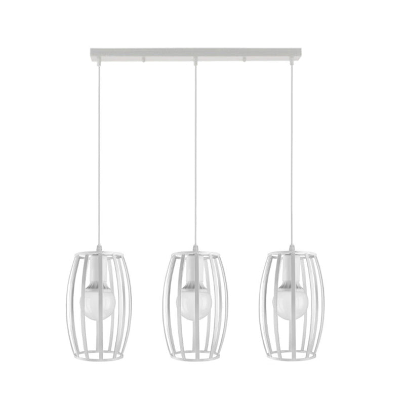 Black/White Oval Pendant Lighting Loft Stylish Metal 3 Lights Indoor Hanging Ceiling Light with Cage Shade and Linear Canopy Clearhalo 'Ceiling Lights' 'Modern Pendants' 'Modern' 'Pendant Lights' Lighting' 1417273