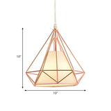 Rose Gold Diamond Cage Ceiling Light Macaron Style Metal and Fabric 1 Light Coffee Shop Pendant Lighting Clearhalo 'Ceiling Lights' 'Modern Pendants' 'Modern' 'Pendant Lights' 'Pendants' Lighting' 1417327