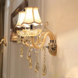 1/2-Head Swirled Arm Wall Lighting Traditional Champagne Crystal Drops Sconce with Flared Fabric Shade Clearhalo 'Wall Lamps & Sconces' 'Wall Lights' Lighting' 1417402