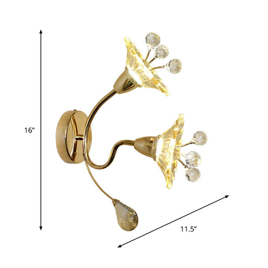 Clear Crystal Glass Gold Wall Lamp Daisy Shade 2 Bulbs Traditional Sconce Light for Bedside Clearhalo 'Wall Lamps & Sconces' 'Wall Lights' Lighting' 1417423