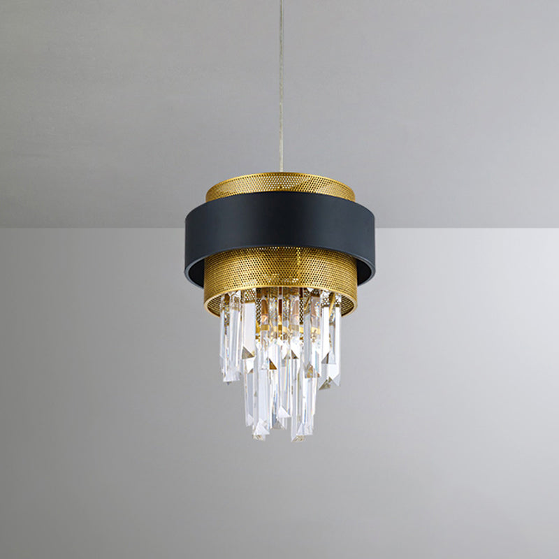 Taper Great Room Down Mini Pendant Modern Crystal Prisms 1 Bulb Black and Gold Finish Suspension Light Black-Gold Clearhalo 'Ceiling Lights' 'Modern Pendants' 'Modern' 'Pendant Lights' 'Pendants' Lighting' 1417444