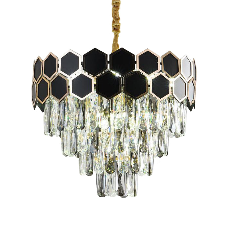 Clear Glass Drops Black Finish Hanging Light Tapered 9 Bulbs Contemporary Chandelier Lamp Clearhalo 'Ceiling Lights' 'Chandeliers' 'Modern Chandeliers' 'Modern' Lighting' 1417463