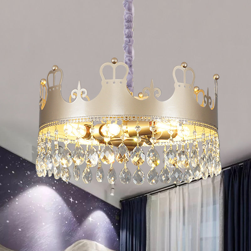 Traditional Crown Chandelier Lamp 6 Heads Clear Crystal Accents Suspension Light in Gold Gold Clearhalo 'Ceiling Lights' 'Chandeliers' Lighting' options 1417483_00178d5f-89bc-447f-8591-53daa4394883