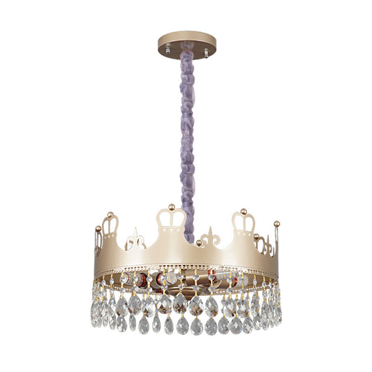 Traditional Crown Chandelier Lamp 6 Heads Clear Crystal Accents Suspension Light in Gold Clearhalo 'Ceiling Lights' 'Chandeliers' Lighting' options 1417485