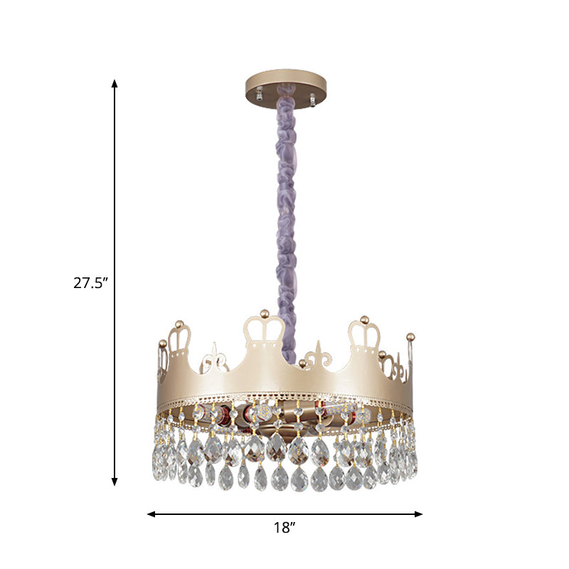 Traditional Crown Chandelier Lamp 6 Heads Clear Crystal Accents Suspension Light in Gold Clearhalo 'Ceiling Lights' 'Chandeliers' Lighting' options 1417486