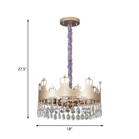 Traditional Crown Chandelier Lamp 6 Heads Clear Crystal Accents Suspension Light in Gold Clearhalo 'Ceiling Lights' 'Chandeliers' Lighting' options 1417486