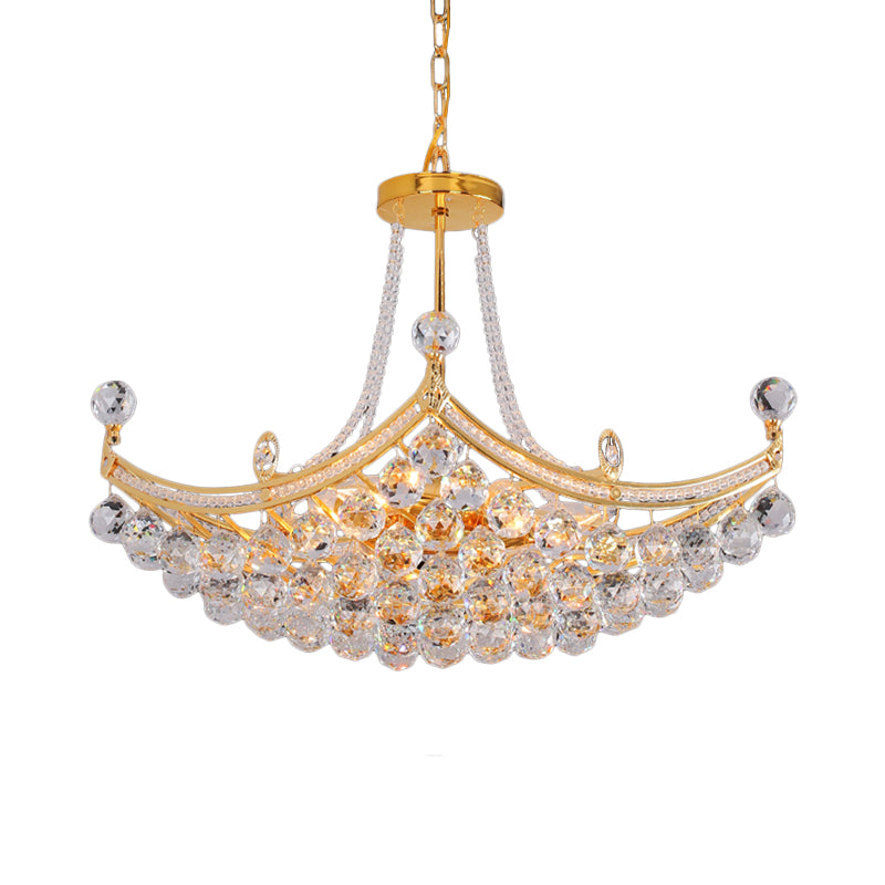 6 Bulbs Cornice Frame Ceiling Pendant Contemporary Chrome/Gold Clear Crystal Balls Hanging Chandelier Clearhalo 'Ceiling Lights' 'Chandeliers' 'Modern Chandeliers' 'Modern' Lighting' 1417497