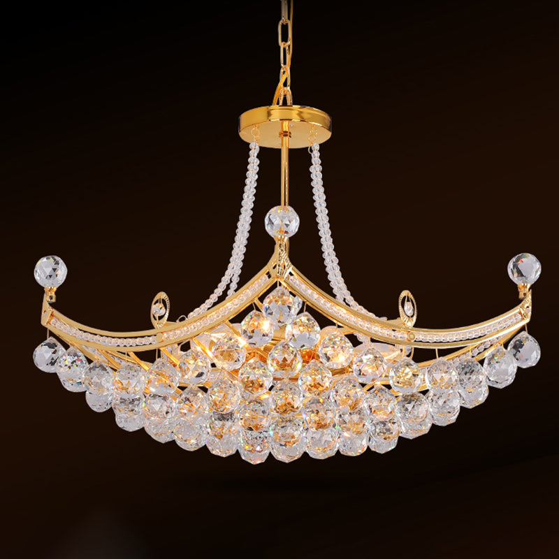 6 Bulbs Cornice Frame Ceiling Pendant Contemporary Chrome/Gold Clear Crystal Balls Hanging Chandelier Clearhalo 'Ceiling Lights' 'Chandeliers' 'Modern Chandeliers' 'Modern' Lighting' 1417498