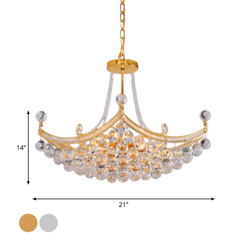 6 Bulbs Cornice Frame Ceiling Pendant Contemporary Chrome/Gold Clear Crystal Balls Hanging Chandelier Clearhalo 'Ceiling Lights' 'Chandeliers' 'Modern Chandeliers' 'Modern' Lighting' 1417499