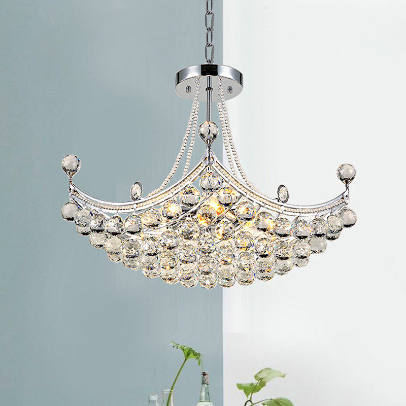 6 Bulbs Cornice Frame Ceiling Pendant Contemporary Chrome/Gold Clear Crystal Balls Hanging Chandelier Clearhalo 'Ceiling Lights' 'Chandeliers' 'Modern Chandeliers' 'Modern' Lighting' 1417501