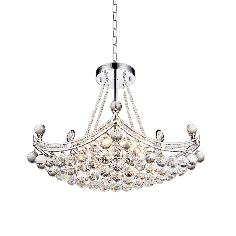 6 Bulbs Cornice Frame Ceiling Pendant Contemporary Chrome/Gold Clear Crystal Balls Hanging Chandelier Clearhalo 'Ceiling Lights' 'Chandeliers' 'Modern Chandeliers' 'Modern' Lighting' 1417503