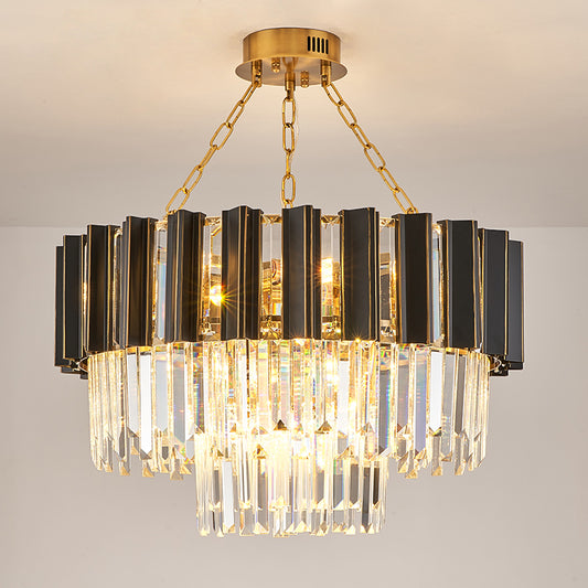 Tapered Bedroom Chandelier Light Modern Clear Crystal Prisms 9 Heads Black Finish Hanging Lamp Kit Clearhalo 'Ceiling Lights' 'Chandeliers' 'Modern Chandeliers' 'Modern' Lighting' 1417505