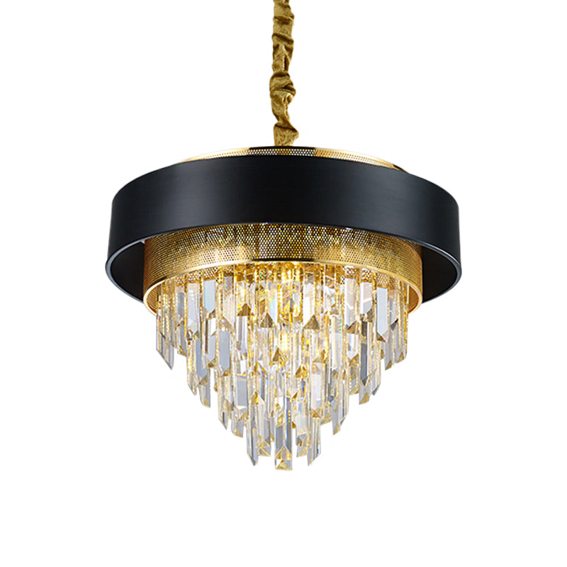 5 Heads Taper Ceiling Chandelier Traditional Black/White Finish Clear Crystal Prisms Pendant with Gold Mesh Clearhalo 'Ceiling Lights' 'Chandeliers' Lighting' options 1417524