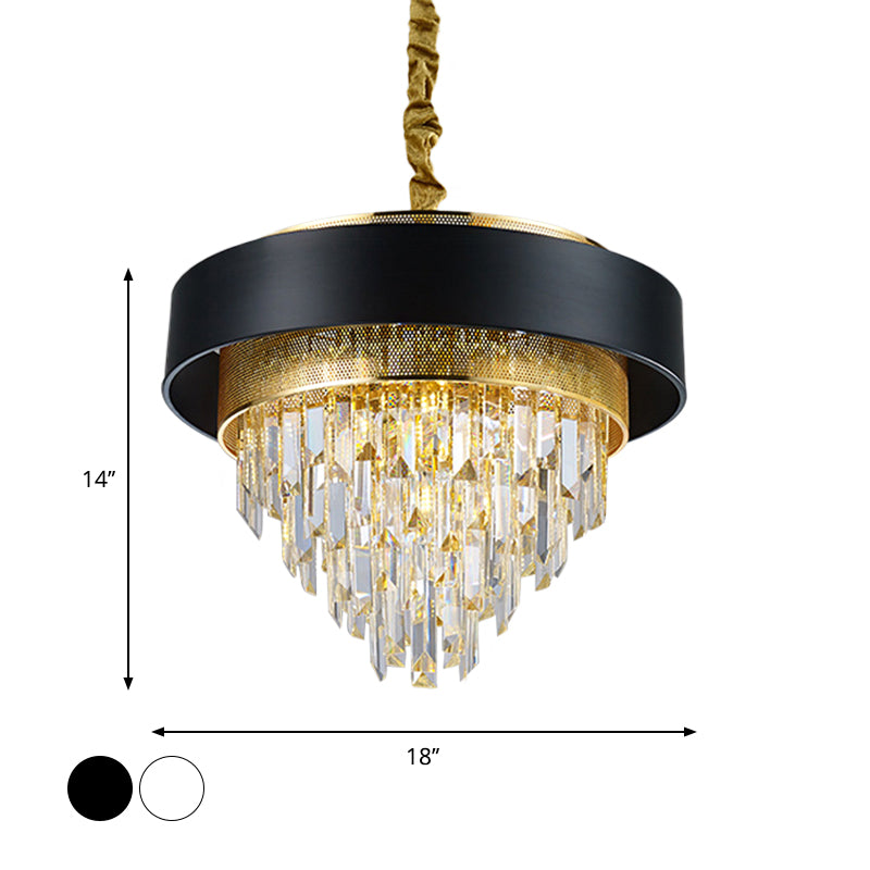 5 Heads Taper Ceiling Chandelier Traditional Black/White Finish Clear Crystal Prisms Pendant with Gold Mesh Clearhalo 'Ceiling Lights' 'Chandeliers' Lighting' options 1417525