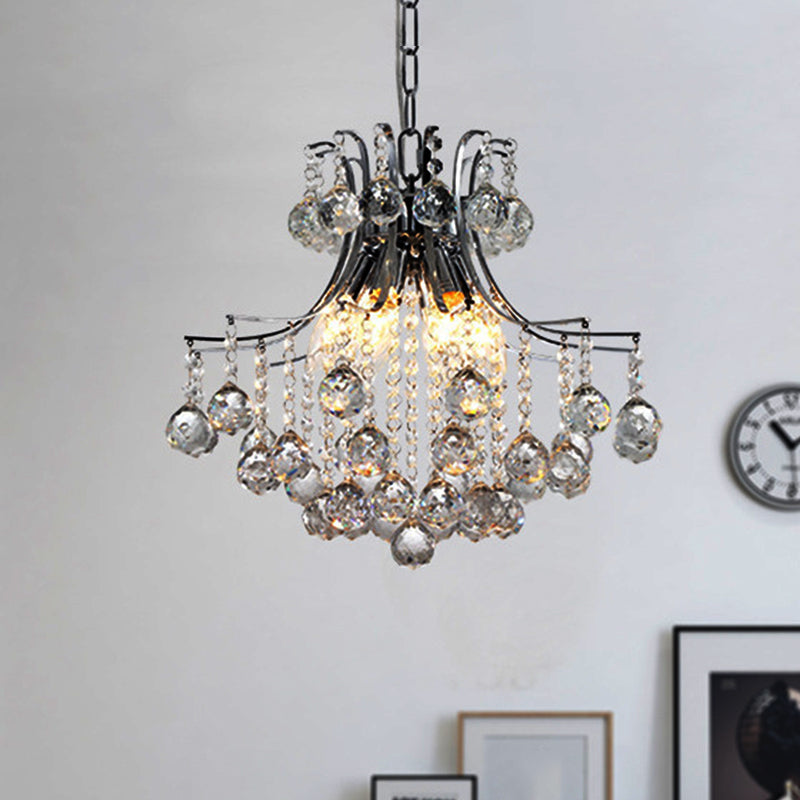 6 Heads Pendant Chandelier Contemporary Swirled Arm Clear Crystal Orbs Suspension Lighting in Chrome Chrome Clearhalo 'Ceiling Lights' 'Chandeliers' 'Modern Chandeliers' 'Modern' Lighting' 1417558