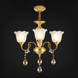 3/5 Bulbs Scrolls Hanging Lamp Traditional Gold Crystal Floral Shade Chandelier with Clear Glass Drops Clearhalo 'Ceiling Lights' 'Chandeliers' Lighting' options 1417569