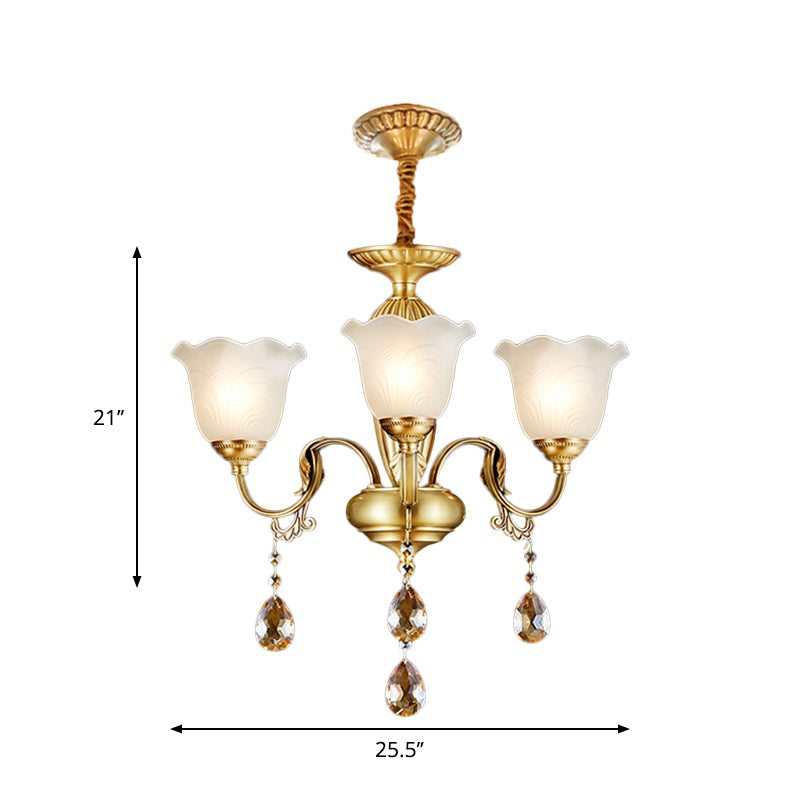 3/5 Bulbs Scrolls Hanging Lamp Traditional Gold Crystal Floral Shade Chandelier with Clear Glass Drops Clearhalo 'Ceiling Lights' 'Chandeliers' Lighting' options 1417570