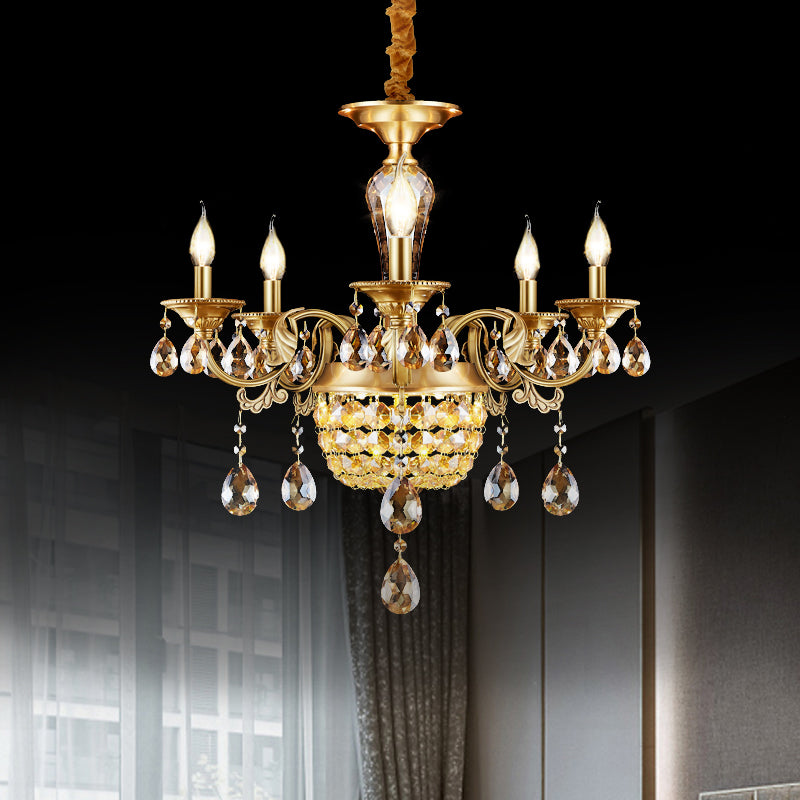 3/5 Heads Chandelier Lamp Traditional Candlestick Clear/Amber Crystal Accents Suspension Pendant Clearhalo 'Ceiling Lights' 'Chandeliers' Lighting' options 1417616