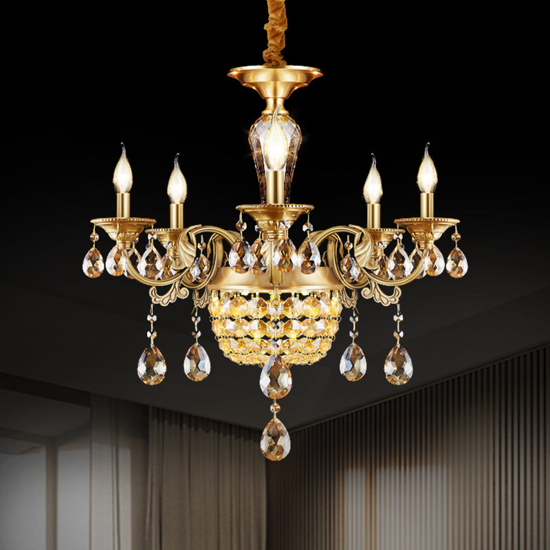 3/5 Heads Chandelier Lamp Traditional Candlestick Clear/Amber Crystal Accents Suspension Pendant Clearhalo 'Ceiling Lights' 'Chandeliers' Lighting' options 1417617