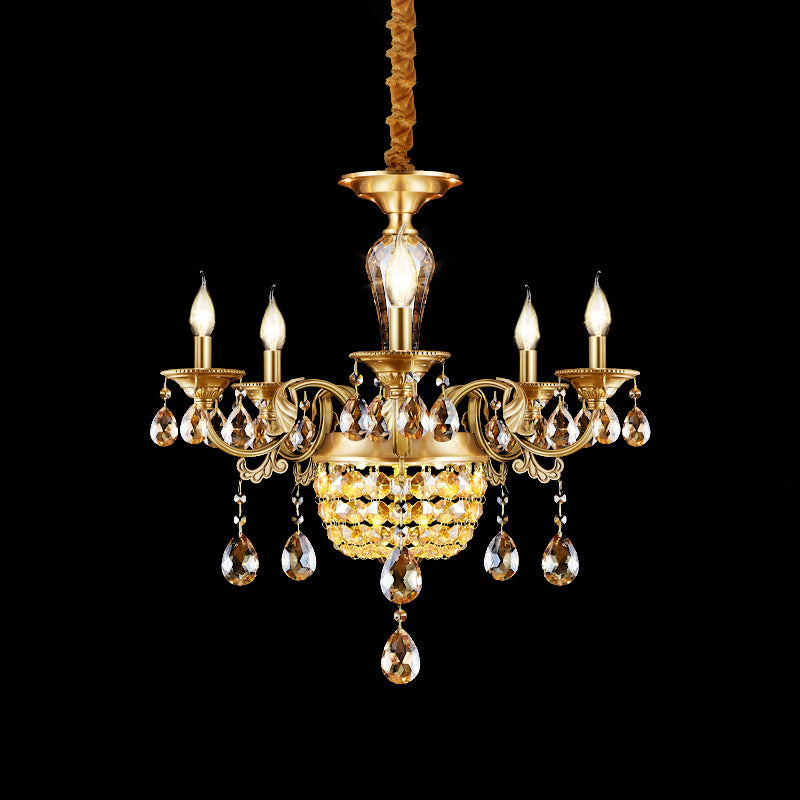 3/5 Heads Chandelier Lamp Traditional Candlestick Clear/Amber Crystal Accents Suspension Pendant Clearhalo 'Ceiling Lights' 'Chandeliers' Lighting' options 1417618