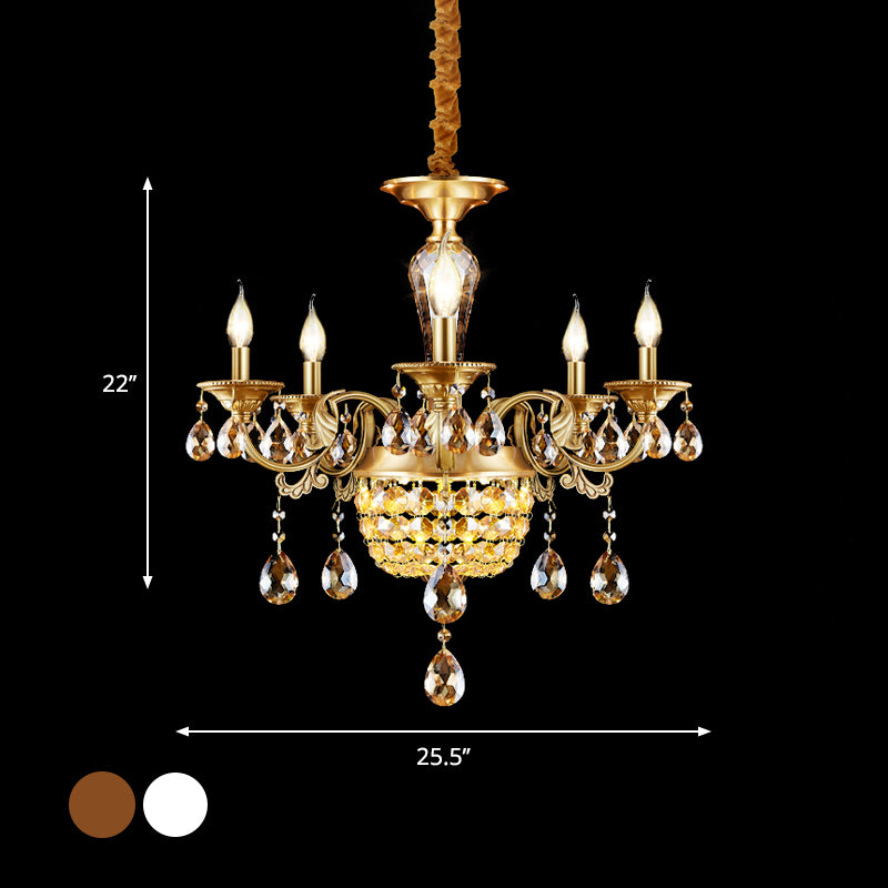 3/5 Heads Chandelier Lamp Traditional Candlestick Clear/Amber Crystal Accents Suspension Pendant Clearhalo 'Ceiling Lights' 'Chandeliers' Lighting' options 1417619