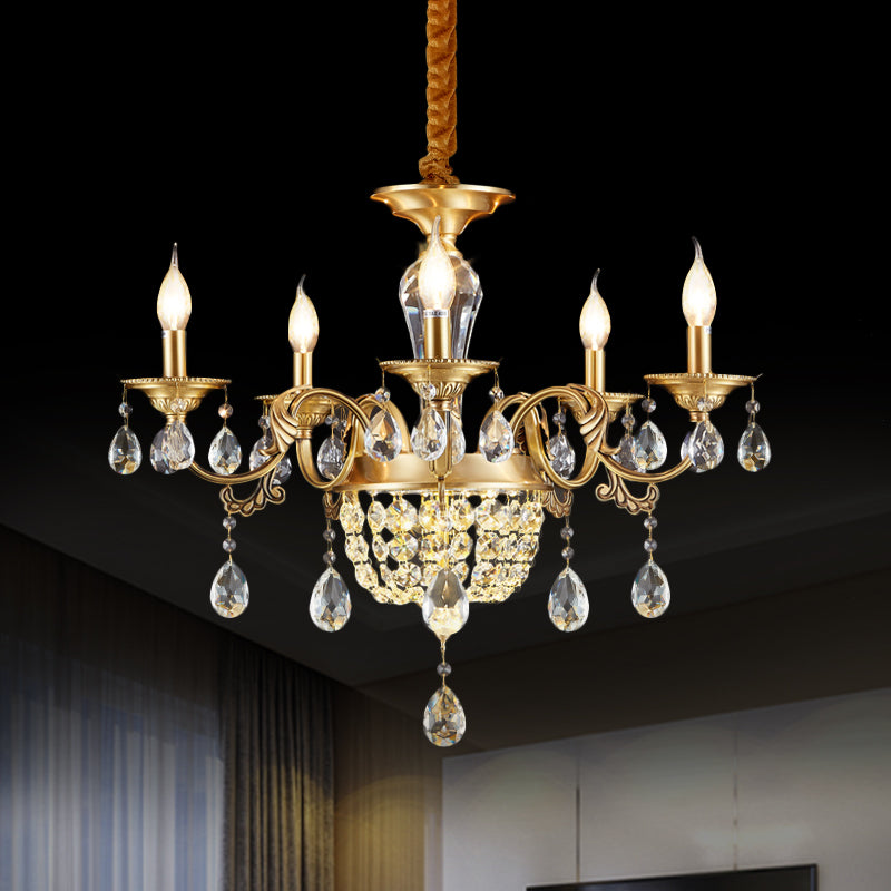 3/5 Heads Chandelier Lamp Traditional Candlestick Clear/Amber Crystal Accents Suspension Pendant Clearhalo 'Ceiling Lights' 'Chandeliers' Lighting' options 1417620