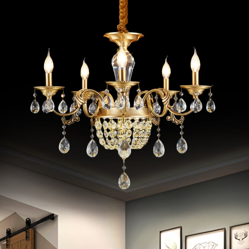 3/5 Heads Chandelier Lamp Traditional Candlestick Clear/Amber Crystal Accents Suspension Pendant Clearhalo 'Ceiling Lights' 'Chandeliers' Lighting' options 1417621