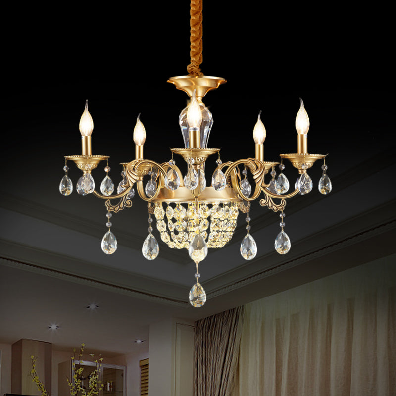 3/5 Heads Chandelier Lamp Traditional Candlestick Clear/Amber Crystal Accents Suspension Pendant Clearhalo 'Ceiling Lights' 'Chandeliers' Lighting' options 1417622