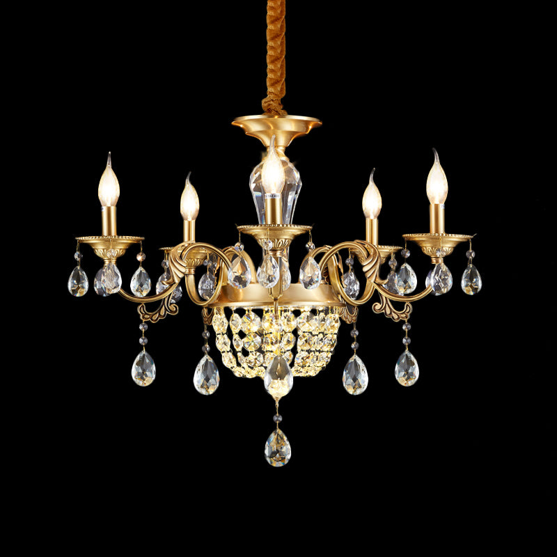 3/5 Heads Chandelier Lamp Traditional Candlestick Clear/Amber Crystal Accents Suspension Pendant Clearhalo 'Ceiling Lights' 'Chandeliers' Lighting' options 1417623