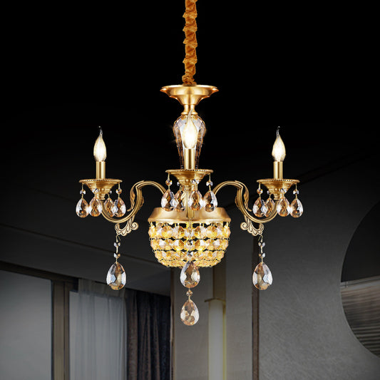 3/5 Heads Chandelier Lamp Traditional Candlestick Clear/Amber Crystal Accents Suspension Pendant Clearhalo 'Ceiling Lights' 'Chandeliers' Lighting' options 1417624