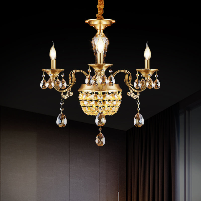 3/5 Heads Chandelier Lamp Traditional Candlestick Clear/Amber Crystal Accents Suspension Pendant Clearhalo 'Ceiling Lights' 'Chandeliers' Lighting' options 1417625