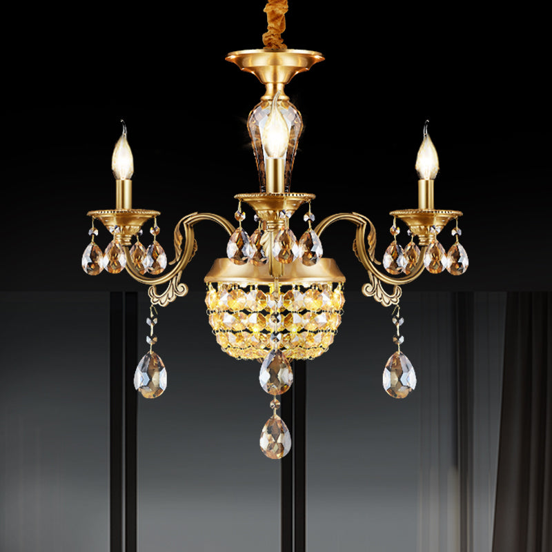 3/5 Heads Chandelier Lamp Traditional Candlestick Clear/Amber Crystal Accents Suspension Pendant Clearhalo 'Ceiling Lights' 'Chandeliers' Lighting' options 1417626