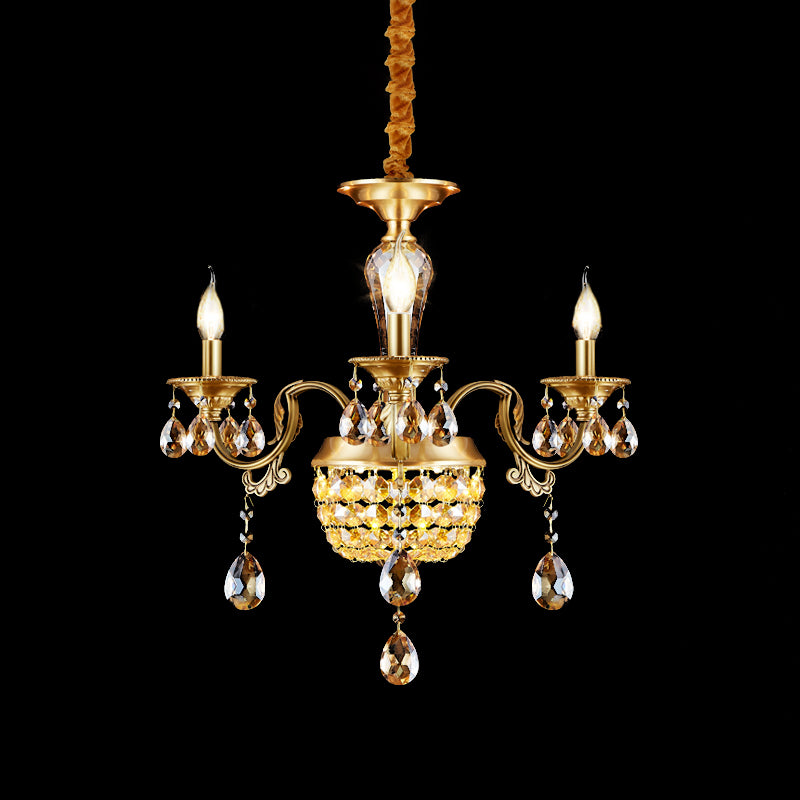 3/5 Heads Chandelier Lamp Traditional Candlestick Clear/Amber Crystal Accents Suspension Pendant Clearhalo 'Ceiling Lights' 'Chandeliers' Lighting' options 1417627