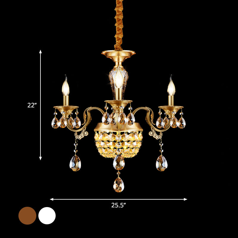 3/5 Heads Chandelier Lamp Traditional Candlestick Clear/Amber Crystal Accents Suspension Pendant Clearhalo 'Ceiling Lights' 'Chandeliers' Lighting' options 1417628