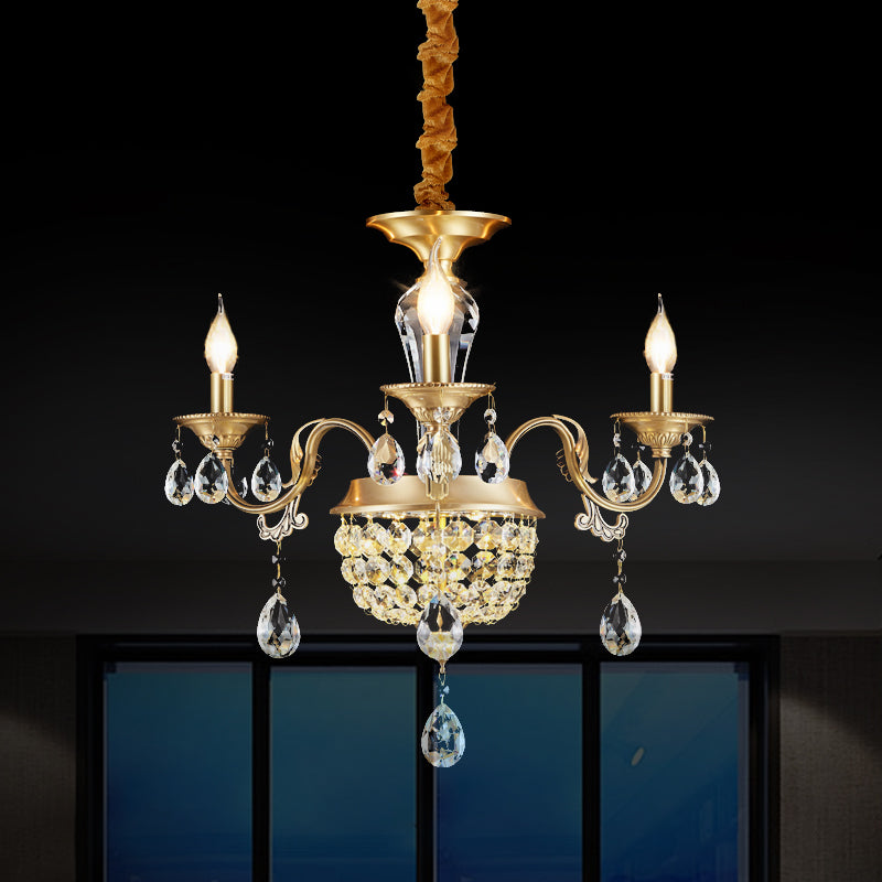 3/5 Heads Chandelier Lamp Traditional Candlestick Clear/Amber Crystal Accents Suspension Pendant Clearhalo 'Ceiling Lights' 'Chandeliers' Lighting' options 1417629