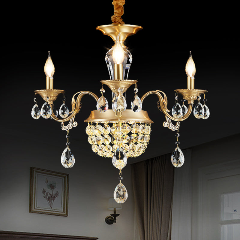 3/5 Heads Chandelier Lamp Traditional Candlestick Clear/Amber Crystal Accents Suspension Pendant Clearhalo 'Ceiling Lights' 'Chandeliers' Lighting' options 1417631