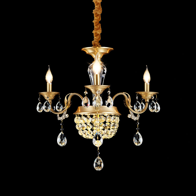 3/5 Heads Chandelier Lamp Traditional Candlestick Clear/Amber Crystal Accents Suspension Pendant Clearhalo 'Ceiling Lights' 'Chandeliers' Lighting' options 1417632