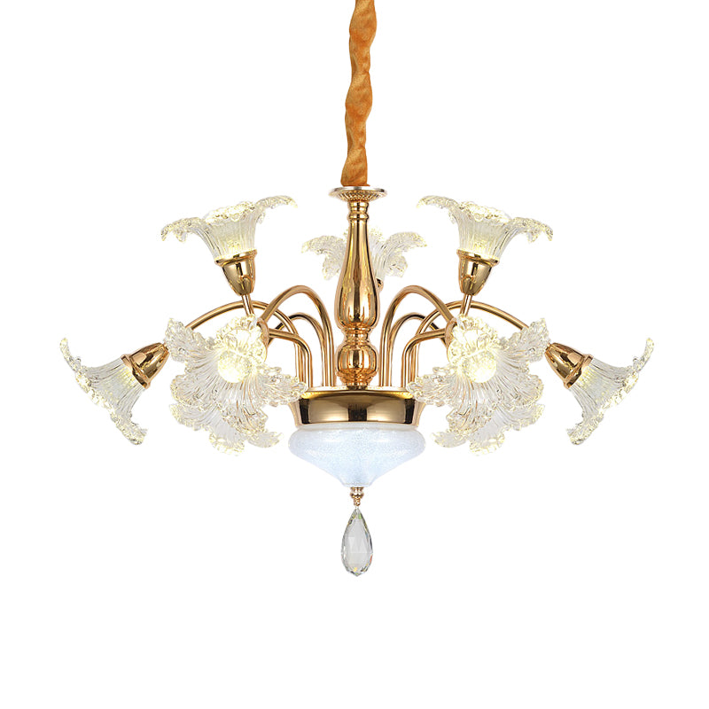 Gold 7/10 Bulbs Ceiling Light Modern Clear Crystal Floral Shade Scrolls Hanging Chandelier Clearhalo 'Ceiling Lights' 'Chandeliers' 'Modern Chandeliers' 'Modern' Lighting' 1417635
