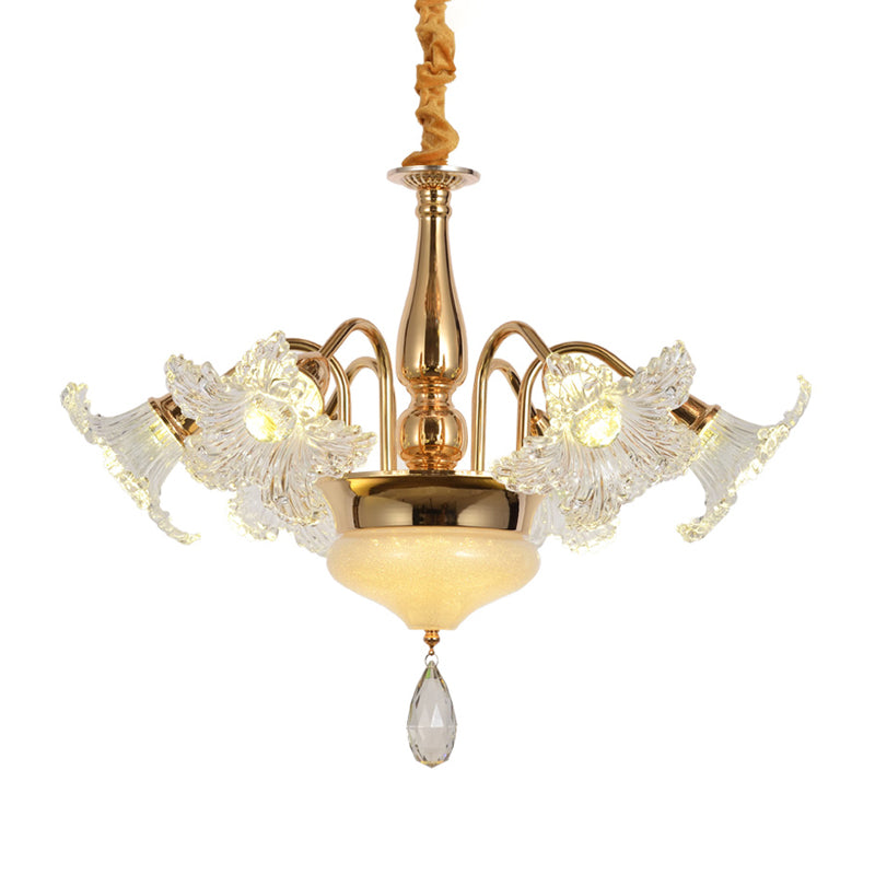Gold 7/10 Bulbs Ceiling Light Modern Clear Crystal Floral Shade Scrolls Hanging Chandelier Clearhalo 'Ceiling Lights' 'Chandeliers' 'Modern Chandeliers' 'Modern' Lighting' 1417639