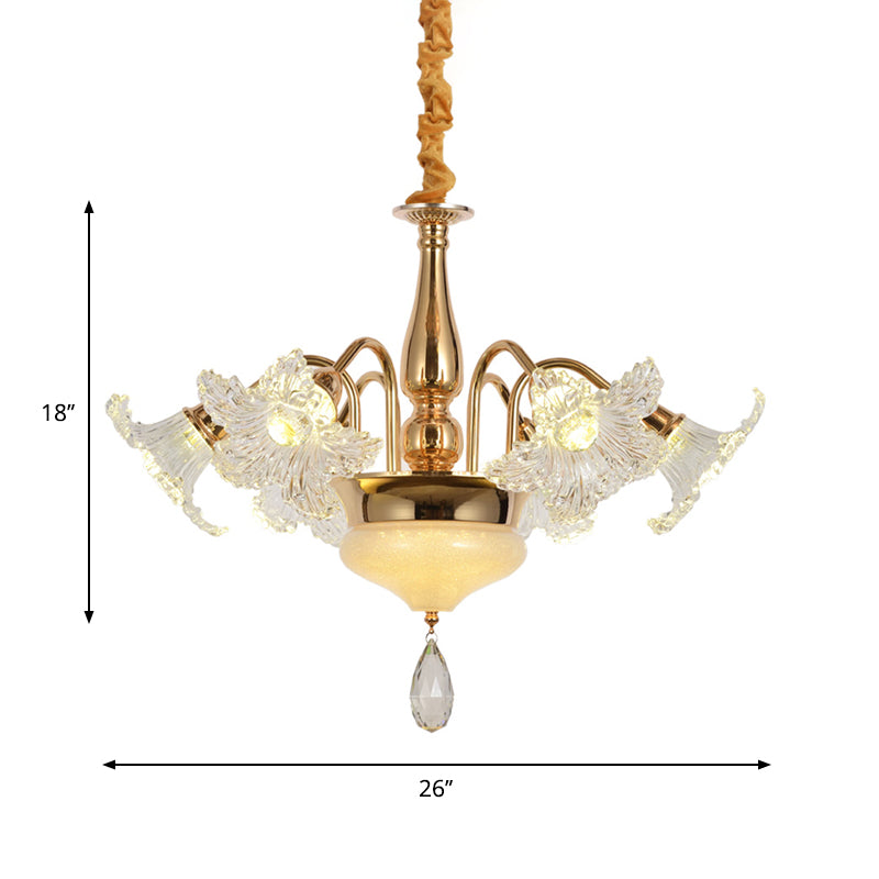 Gold 7/10 Bulbs Ceiling Light Modern Clear Crystal Floral Shade Scrolls Hanging Chandelier Clearhalo 'Ceiling Lights' 'Chandeliers' 'Modern Chandeliers' 'Modern' Lighting' 1417641