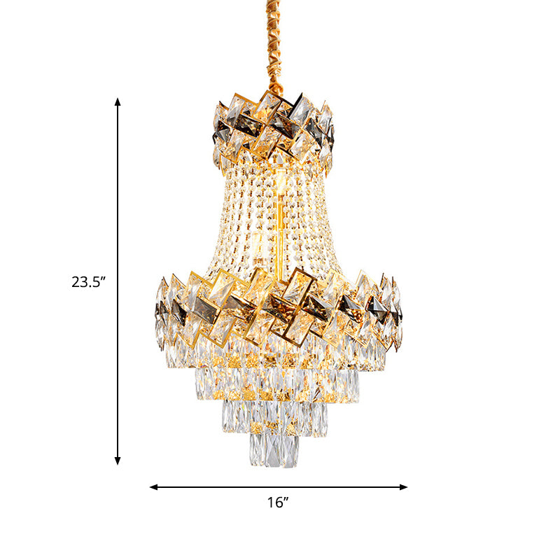 5/8 Heads Basket Chandelier Contemporary Gold Finish Clear Cut Crystal Blocks Ceiling Lighting, 16"/19.5" Wide Clearhalo 'Ceiling Lights' 'Chandeliers' 'Modern Chandeliers' 'Modern' Lighting' 1417685