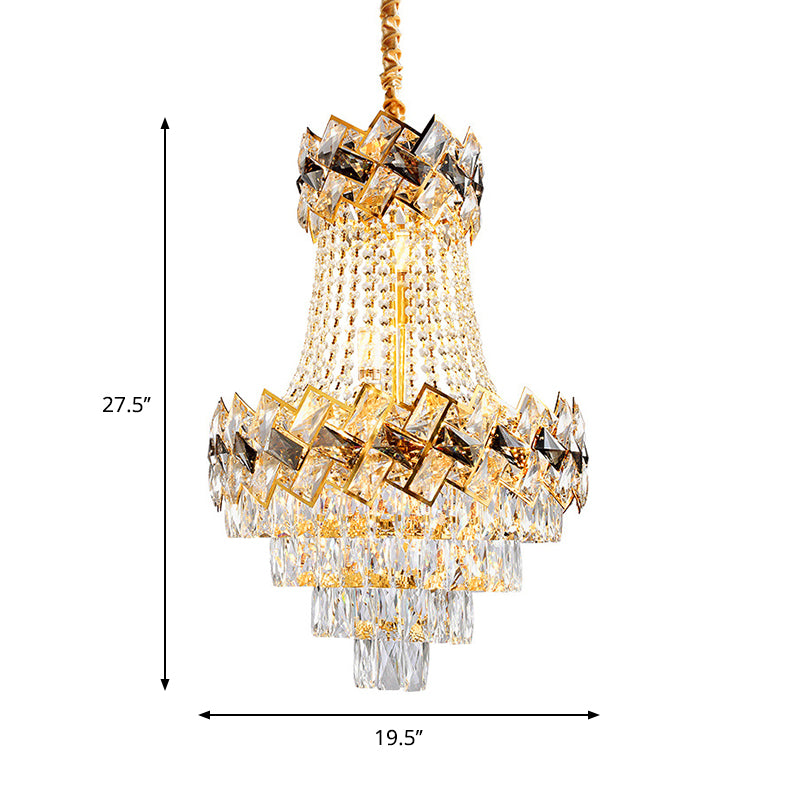 5/8 Heads Basket Chandelier Contemporary Gold Finish Clear Cut Crystal Blocks Ceiling Lighting, 16"/19.5" Wide Clearhalo 'Ceiling Lights' 'Chandeliers' 'Modern Chandeliers' 'Modern' Lighting' 1417686